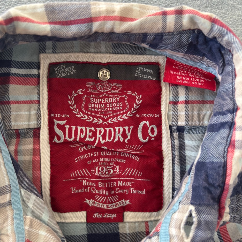 Superdry Co Mens Plaid Button Down Shirt Blue Red Long Sleeve MS4AE03F Large - Picture 4 of 9